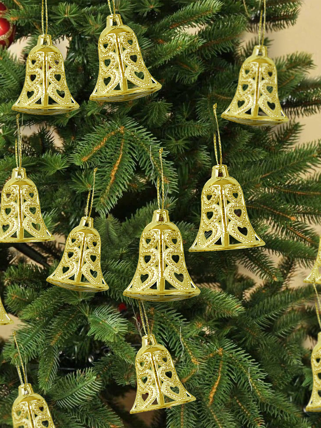 Buy Pack of 12 Christmas Tree Decoration Items Golden Bells Tied