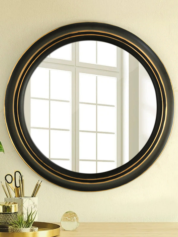Black Round Shaped Framed Wall Hanging Mirror