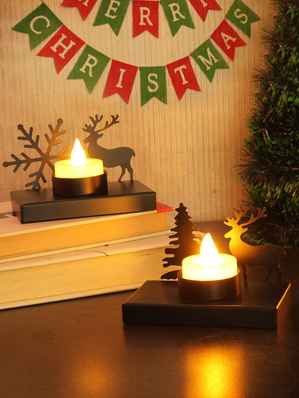 Set Of 2 Black Christmas Dcor Reindeer Tealight