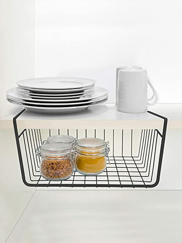 Steel Undershelf Rack Basket Storage Kitchen (Silver, Large, Pack of 1)