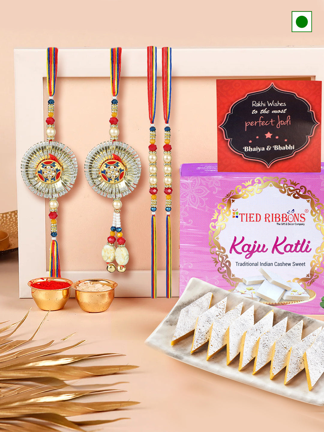 Coffret Cadeau Rakhi Pour Frère Et Belle-sœur - Rakhi Bhai Bhabhi Avec Lumba Rakhi, Carte Et Roli - 13 Pouces - Pour Raksha Bandhan