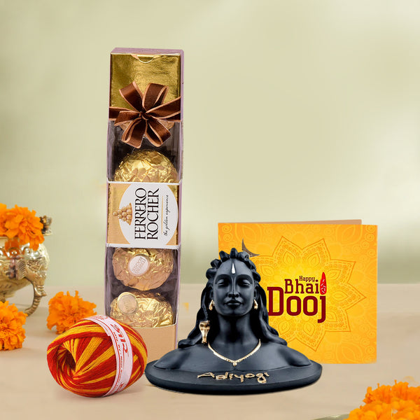 Bhai Dooj Combo Gifts (Adiyogi) for Brother with Ferrero Rocher Chocolates, Kalawa & Roli Chawa