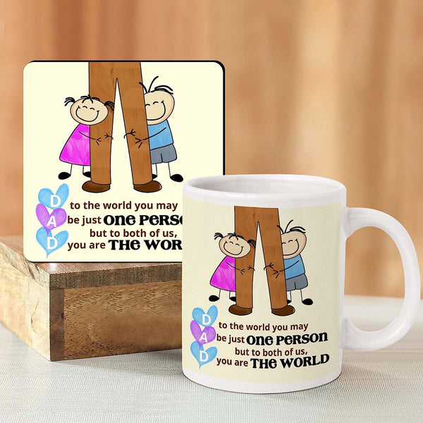 Fathers Day Gift Ceramic Coffee Mug (325 ml) with Coaster Set