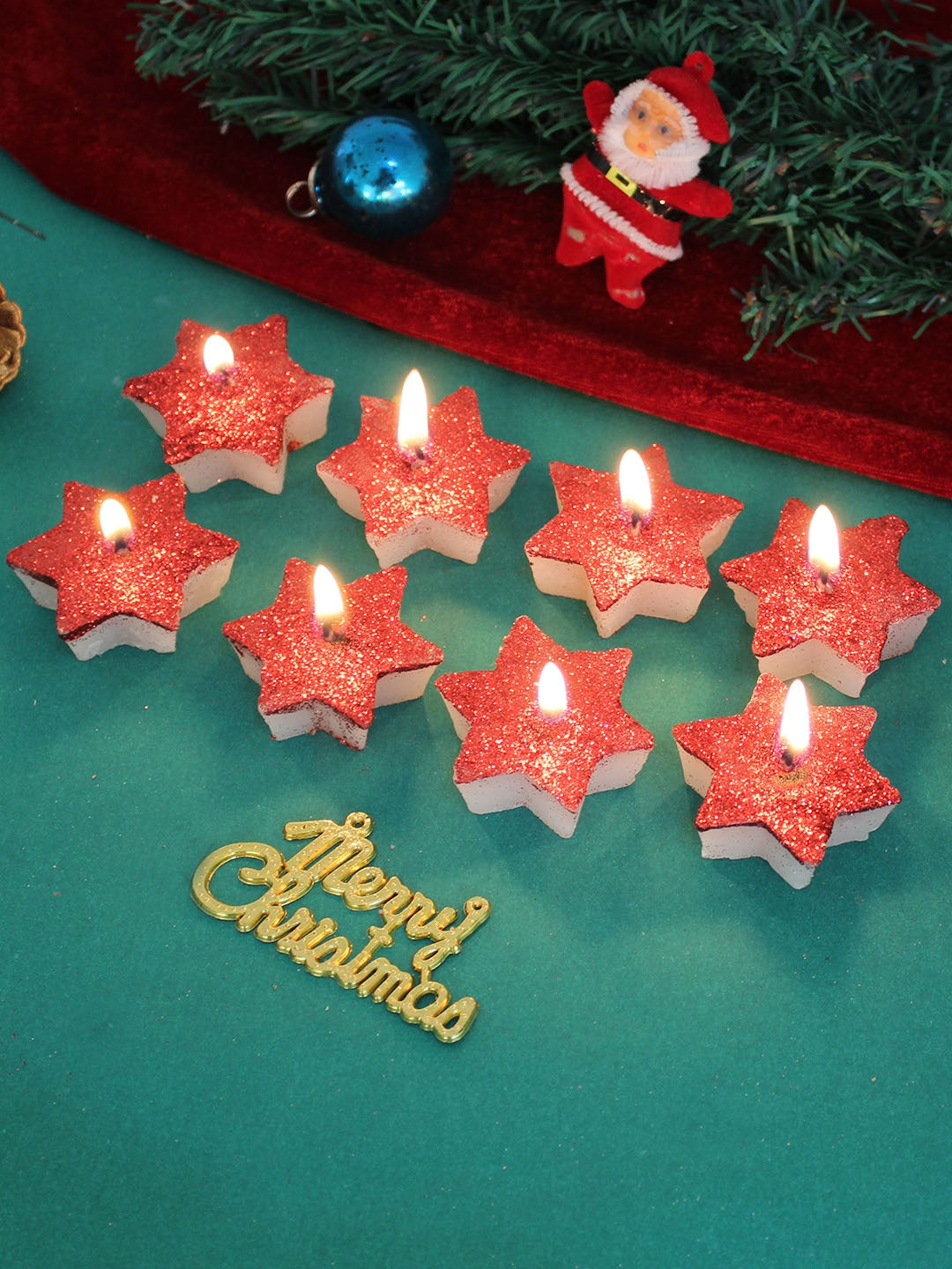 Buy Christmas Decoration Wax Candles Set Of 8 Tied Ribbons