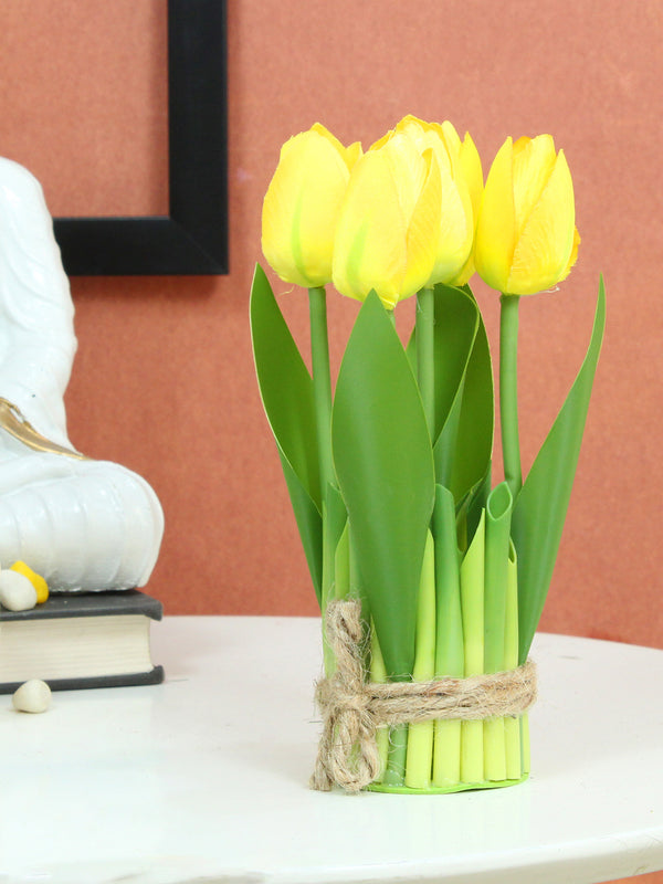 Artificial Tulip Flowers Plants for Decoration (Yellow, 24.5 cm x 6.3 cm)