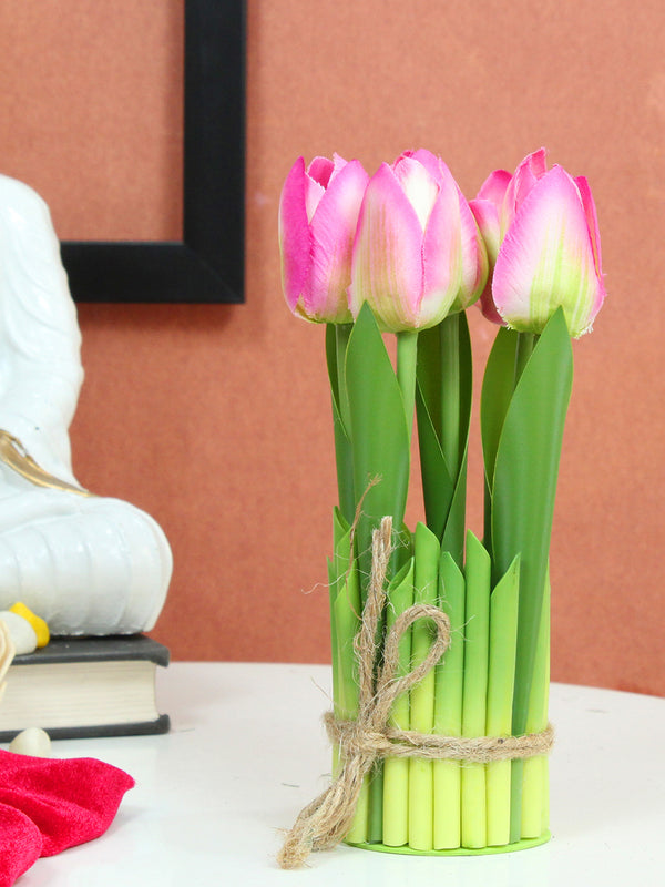 Artificial Tulip Flowers Plants for Decoration (Pink, 24.5 cm x 6.3 cm)