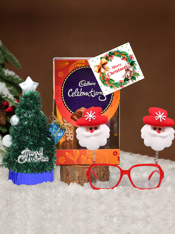 Christmas Chocolate Gift Hamper with Xmas Mini Table Tree Eyewear Glasses and Card