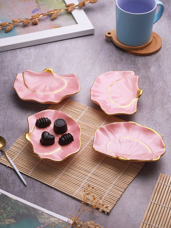 Pink Gold Toned 4 Pieces Textured Serving Platters - 350 ml each