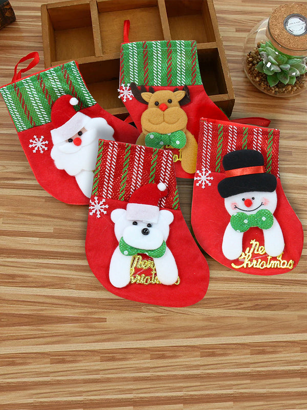 Set of 4 Christmas Stockings Xmas Fireplace Socks Candy Gift Bag