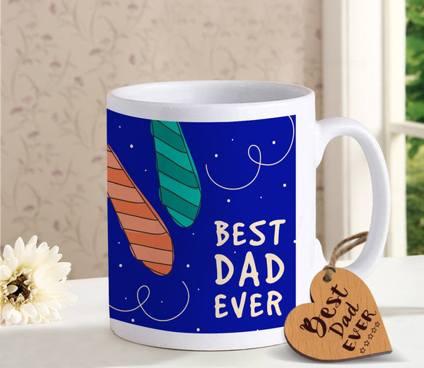 Fathers Day Gift for Dad from Son Daughter- Combo Pack Printed Coffee Mug with Wooden Tag