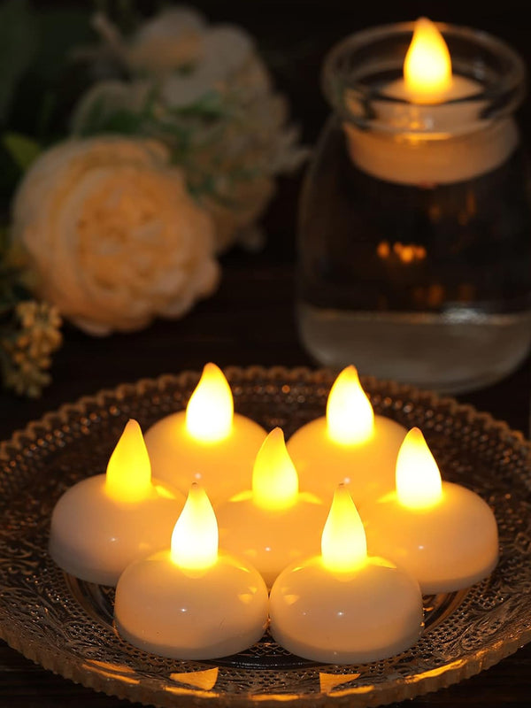 12-Pcs White LED Water Floating Smokeless Candles