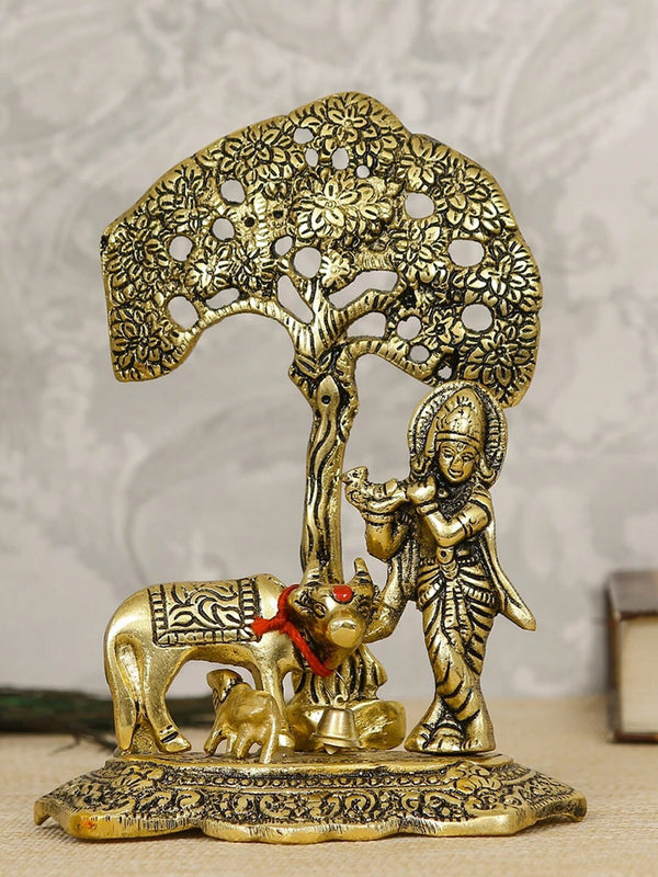 Krishna Idol with Cow Brass Statue