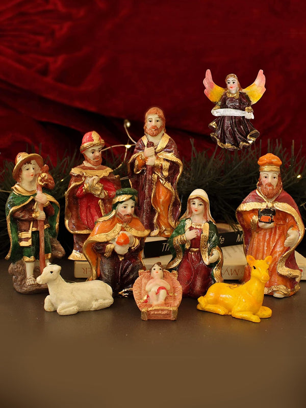 Red & Orange 10 Pcs Christmas Miniature Nativity Crib Ornament Gift Pack