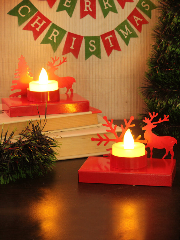 Set Of 2 Solid Reindeer Tealight Candle