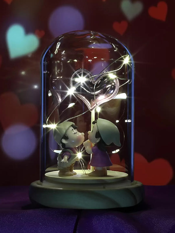 Transparent & Pink Romantic Love Couple With Led Light Showpiece