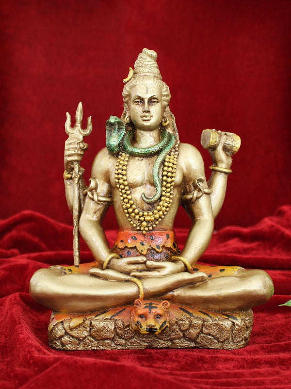 Gold-Toned & Orange Lord Shiva Blessing Sitting Pose Handcrafted