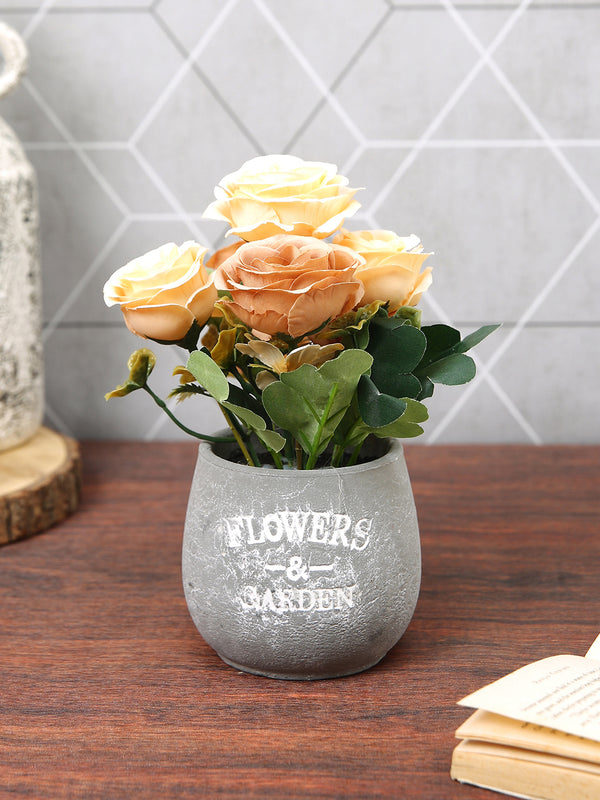 Yellow & Green Rose Flower With Ceramic Vase