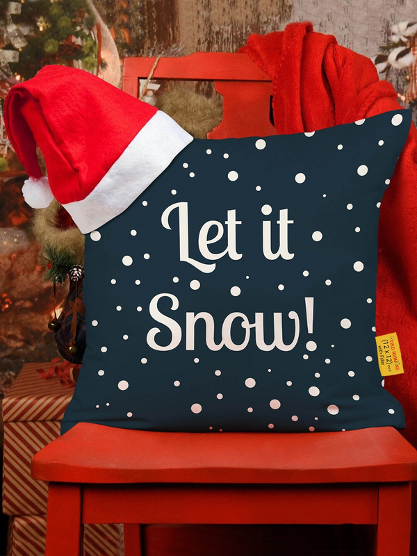 Multicoloured Christmas Printed Square Cushion Cover With Filler & Santa Cap