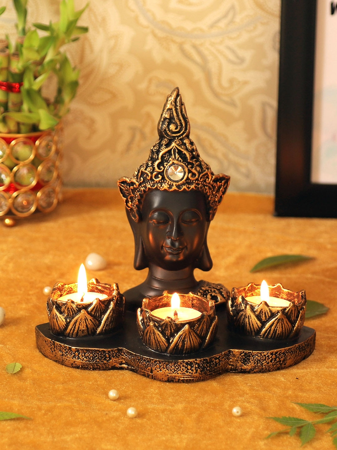 Buy Black and BronzeToned Buddha Candle Holder Showpiece Tied Ribbons