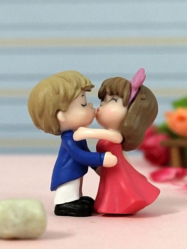 Brown and Blue Romantic Love Miniature Kissing Couple Valentine Showpiece Gift