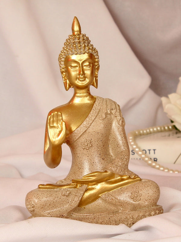 Gold Toned Meditating Lord Buddha Idol