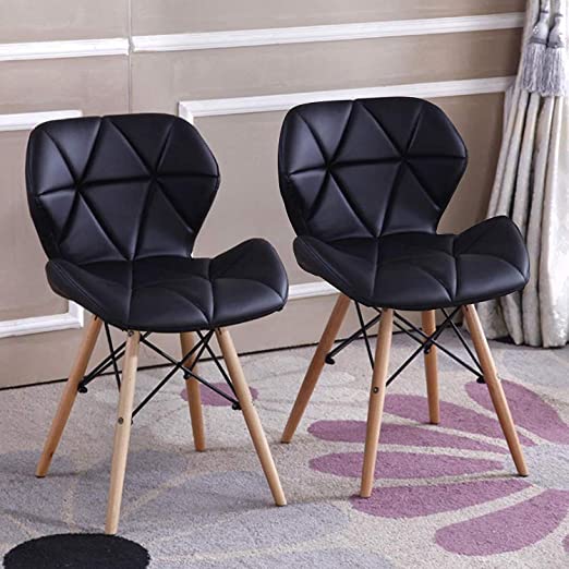 Pack of 2  Stylish Designer DSW Side Chair for Home Office Living Room Café Restaurant (Black, Leather)