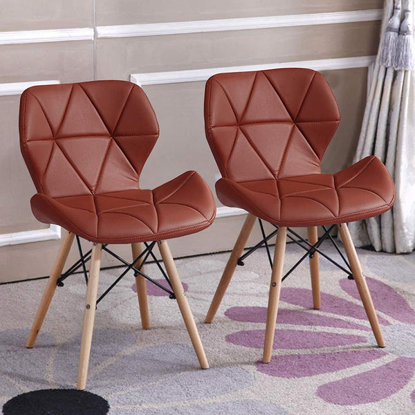 Set of 2  Stylish Designer DSW Side Chair for Home Office Living Room Café Restaurant (Brown Set of 2,Leather)