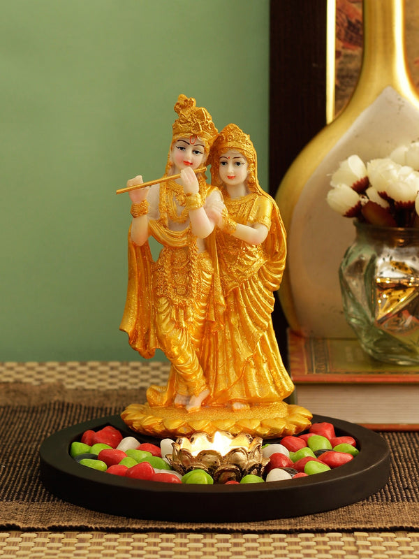 Gold-Toned and White Radha Krishna Idol Statue Showpiece