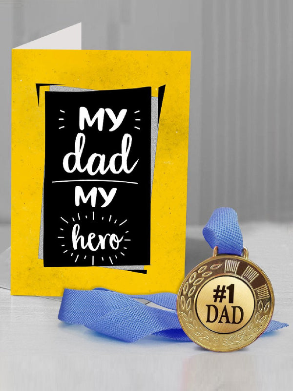 Yellow & Black Fathers Day Greeting Card & Medal