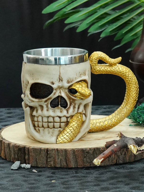 Brown & Grey Steel Matte 3D Skull Coffee Mug