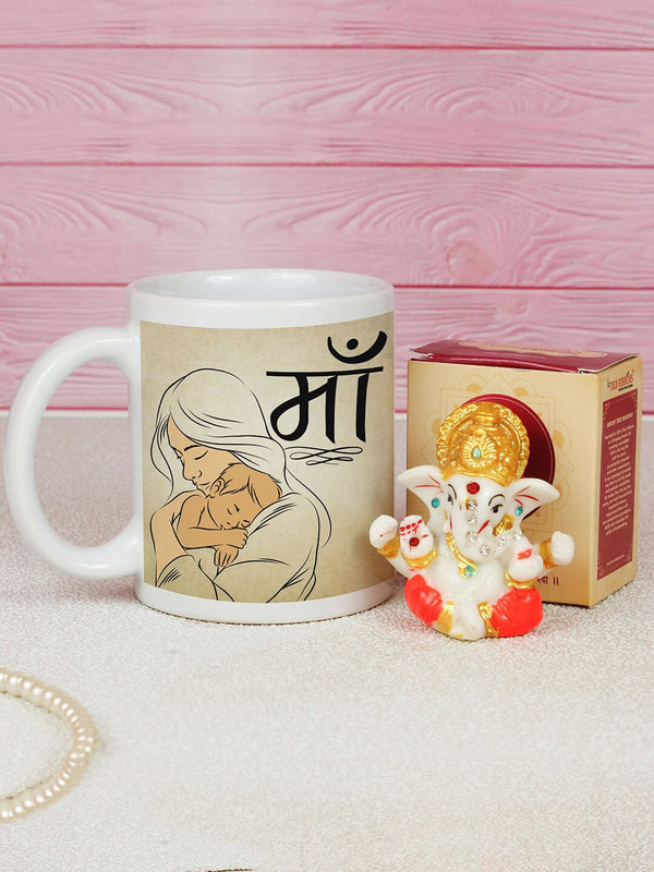 Off White Mothers Day Mini Ganesha Idol With Coffee Mug