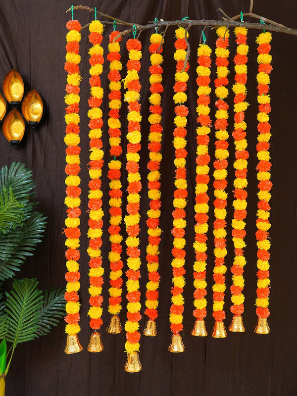 Orange and Yellow Set of 10 Diwali Marigold Flowers Garland
