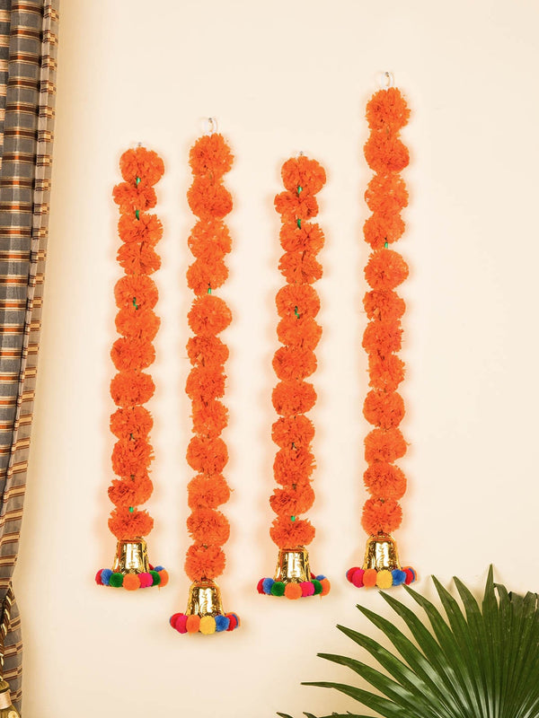 Set Of 4 Orange Artificial Marigold Flowers Garlands Toran