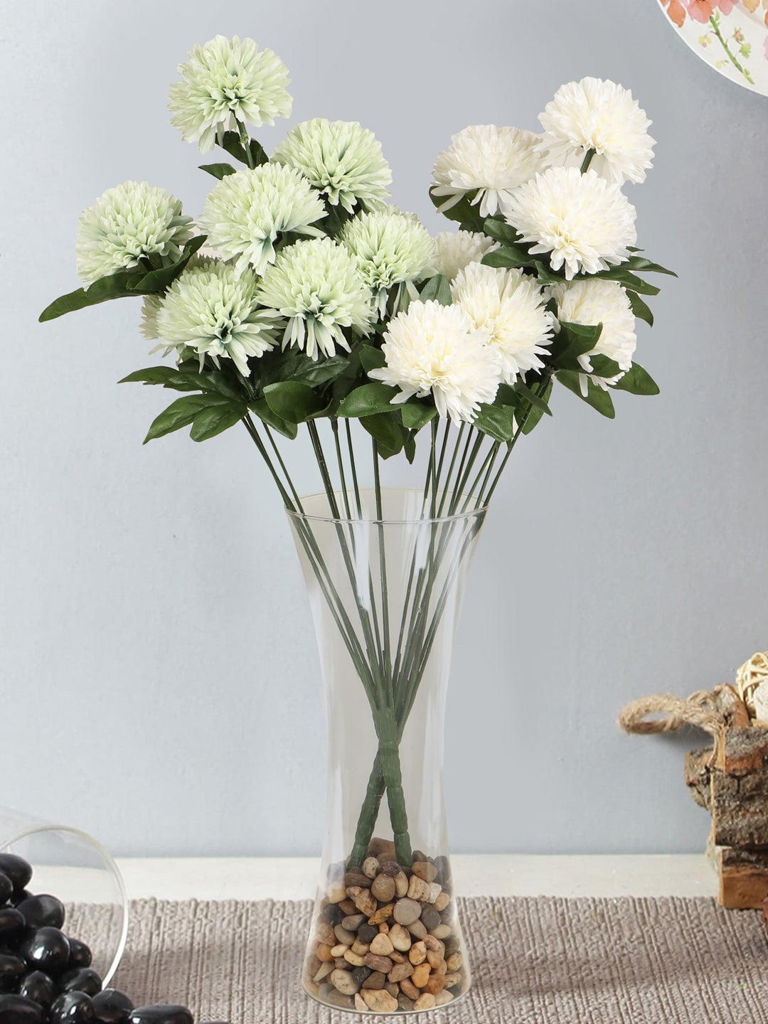 Buy Set of 2 White and Green Artificial Flower Bunches with Glass