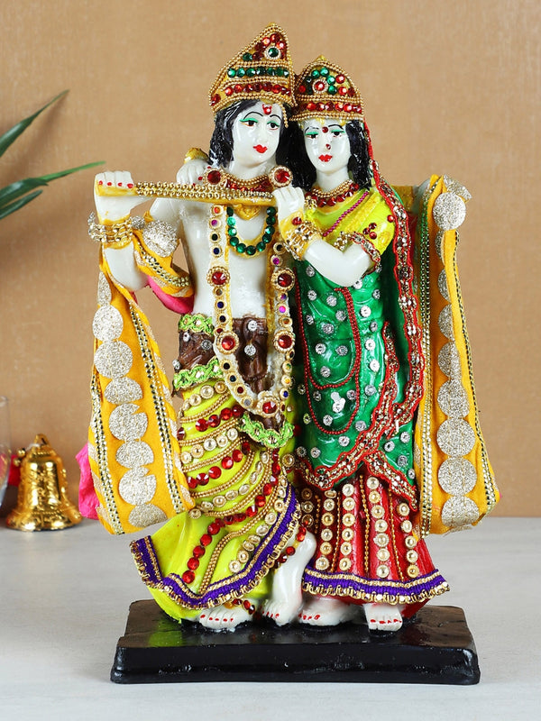 White and Green Decorative Radha Krishna Idol Showpiece