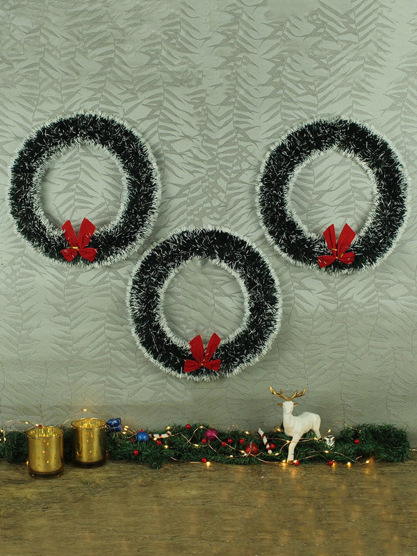 Set Of 3 Black Round Christmas Decoration Wreath Wall Decor Door Hanging