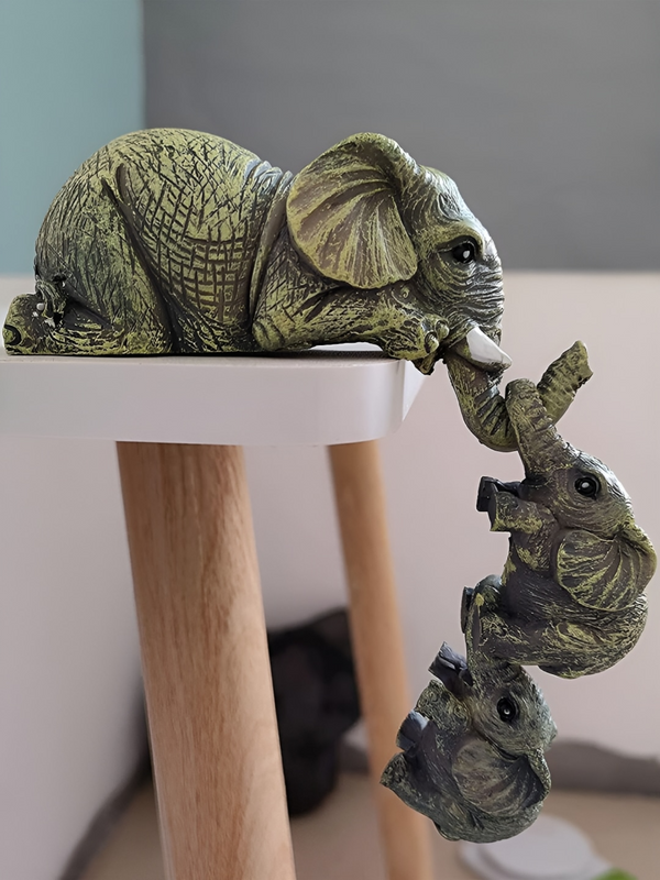 Green & Grey 3 Pieces Elephant Figurine Showpiece