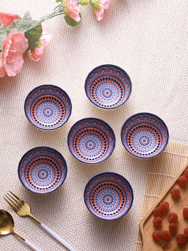 Blue & Pink 6 Pieces Ceramic Matte Bowls 250ml