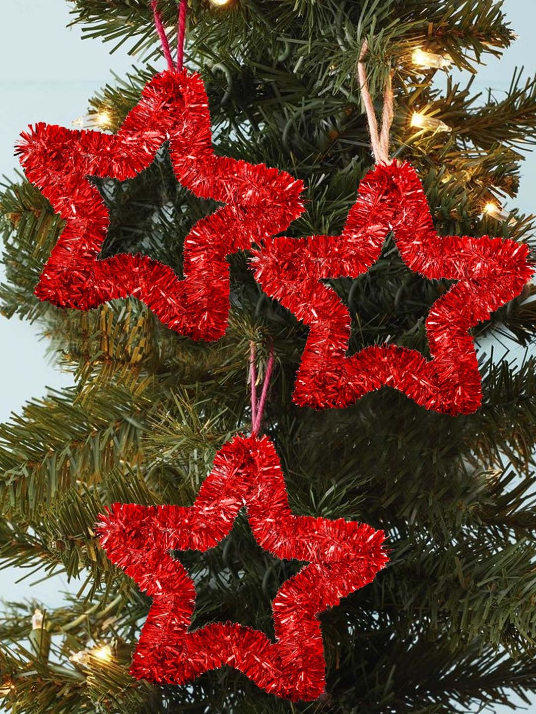 Buy Red Set of 3 Stars Tinsel Christmas Tree Wall Door Hanging