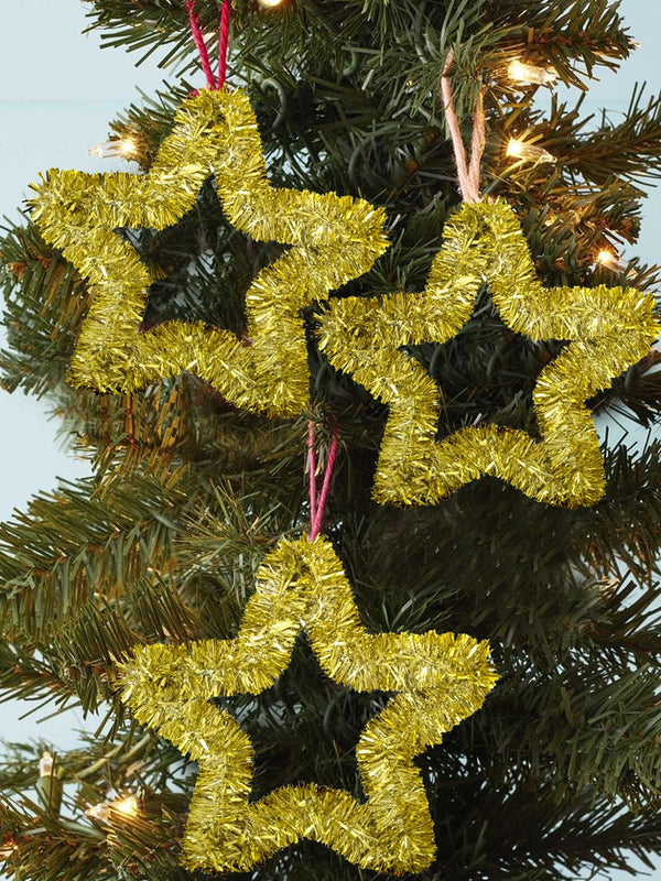 Gold Set of 3 Stars Tinsel Christmas Tree Wall Door Hanging Decoration