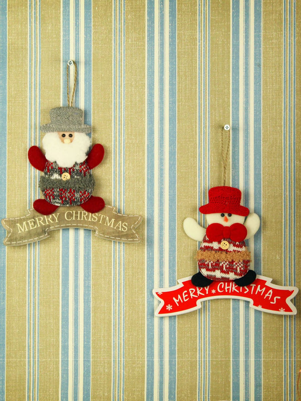 Set Of 2 Red & White Santa Claus Wall Hanging