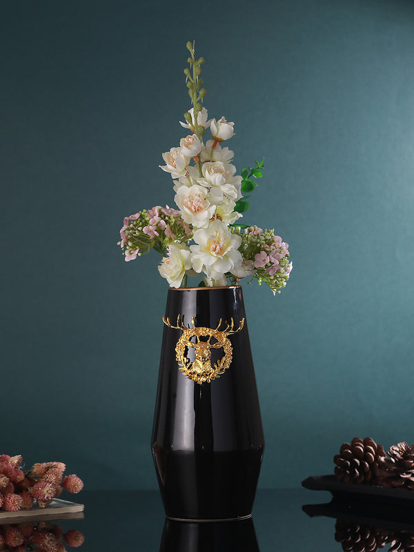 Modern Black & Gold Toned Ceramic Flower Vase
