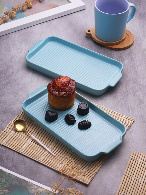 Blue 2 Pieces Textured Serving Trays