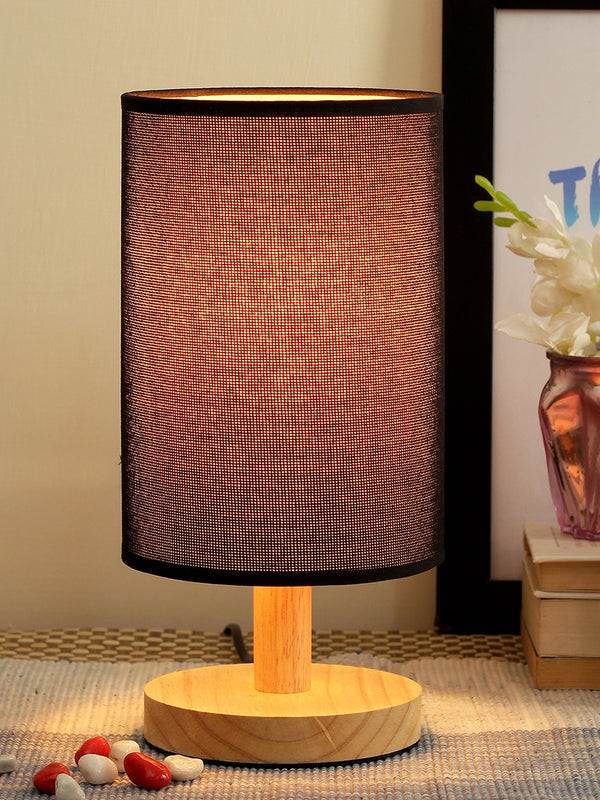 Black and Beige Solid Bedside Wooden Table Lamp