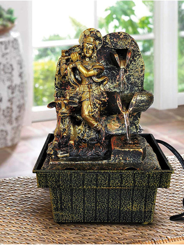 Bronze-Toned Krishna Idol Water Fountain