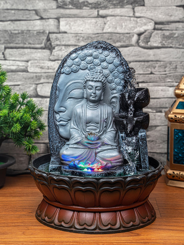 Brown and Grey Buddha Idol With LED Light Fountain