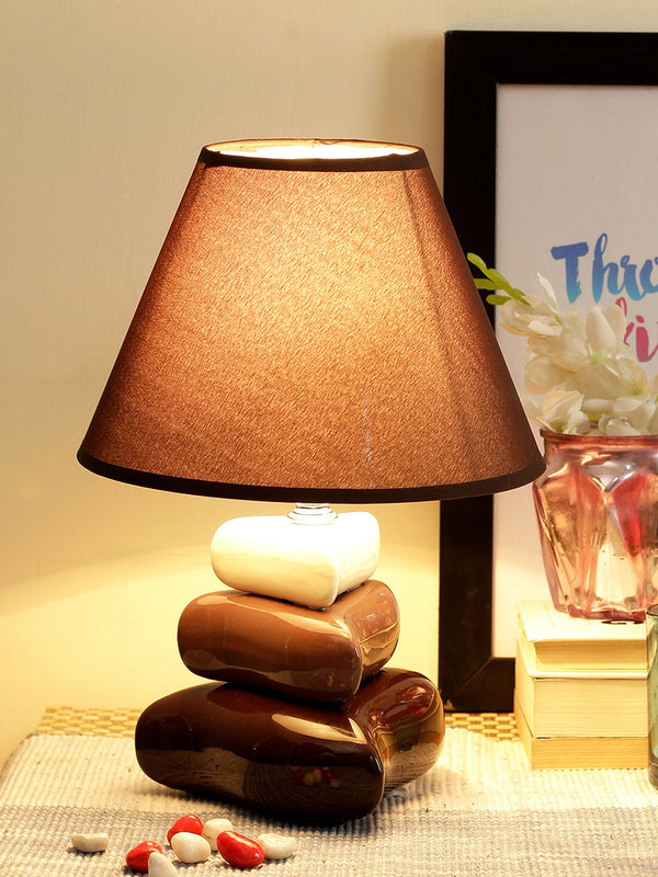 Brown & White Decorative Table Top Lamp with Shade