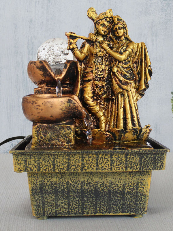 Gold Plated Decorative Radha Kristna Idol Water Fountain