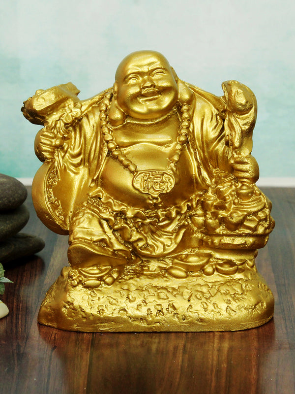 Gold Toned Decorative Laughing Buddha Showpiece