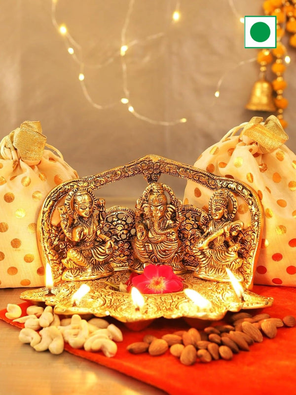 Laxmi Ganesh Saraswati Idol & Dry Fruits Diwali Gift Set